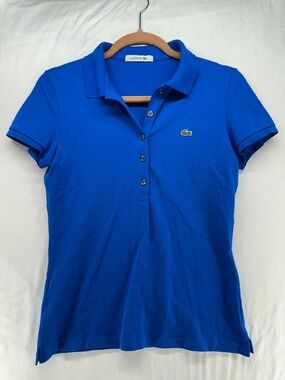 Lacoste Blue Polo Shirt Top Size 36 Small Cotton Stretch Short Sleeve Collar